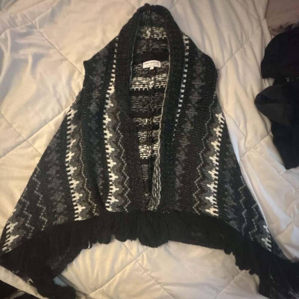 San Lorenzo Black and White Fringe Cardigan Sweater Size L